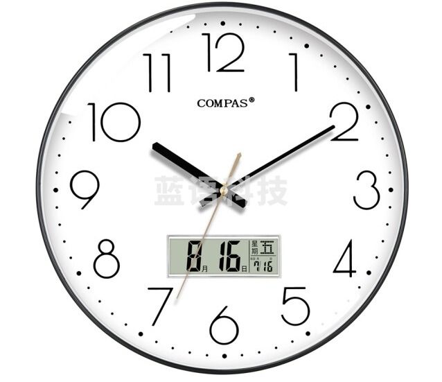 康巴丝 35cm 挂钟客厅时钟万年历钟表自动对时电波钟