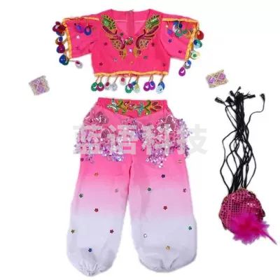 儿童新疆舞演出服表演舞起服装鼓幸福少儿女童维族幼儿民族舞蹈服（号码备注）