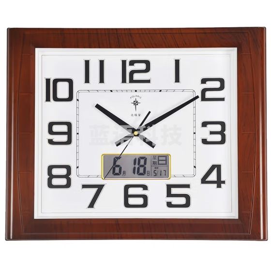 北极星(POLARIS)挂钟大方形万年历石英钟19英寸木纹(NPX)