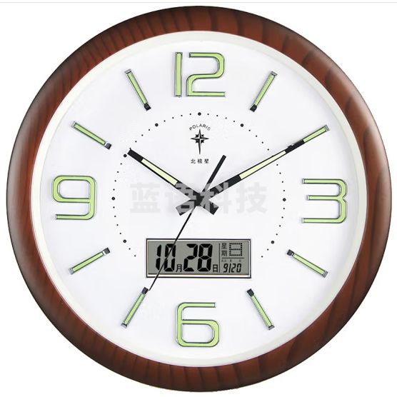 北极星(POLARIS)挂钟15英寸万年历钟表 木纹夜光日历款(NPX)
