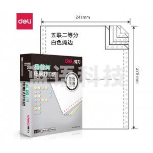 得力 deli 莱茵河 L241-5 电脑打印纸 (1/2S白色撕边)(盒)1000张/盒