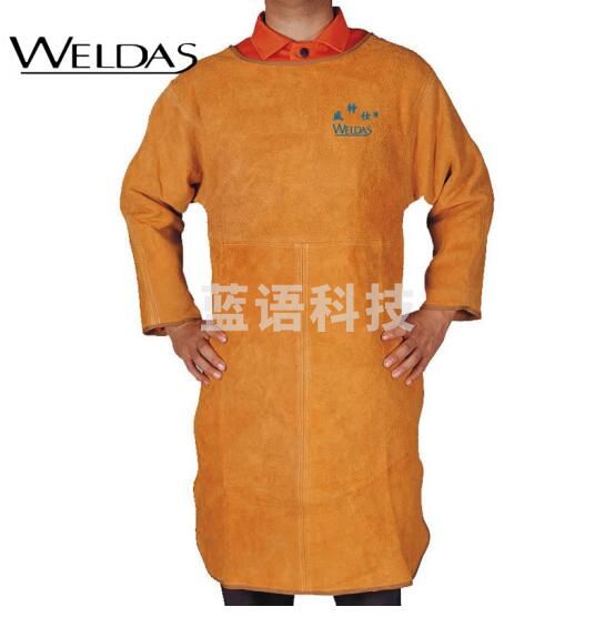 威特仕 / WELDAS 44-1847 金黄色 牛皮带袖电焊围裙100cm长电焊烧焊专用皮围裙 L 1件