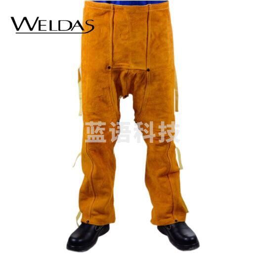 威特仕 / WELDAS 44-2438 金黄色牛皮电焊专用工作裤单前幅敞开式电焊裤97厘米长 1件