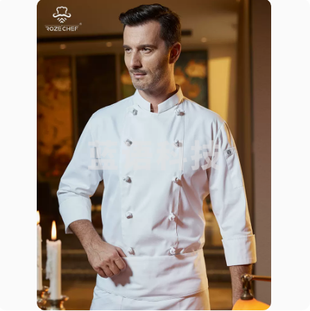 厨师服  白色厨师服长袖  西餐厨师服  薄款 货号：JC