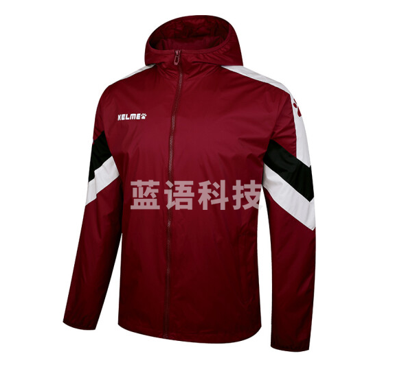 卡尔美   训练风衣 连帽防风休闲外套   3881215 酒红  货号：JC