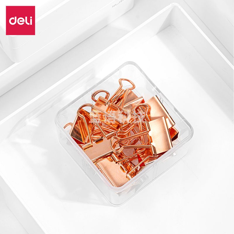 得力78202长尾票夹(玫瑰金)(15只/盒)..