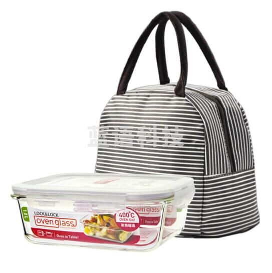 乐扣乐扣 大容量耐热玻璃保鲜盒 微波炉专用加热饭盒大号零食品水果盒便当餐盒密封碗 厨房收纳盒赠带饭包 1L