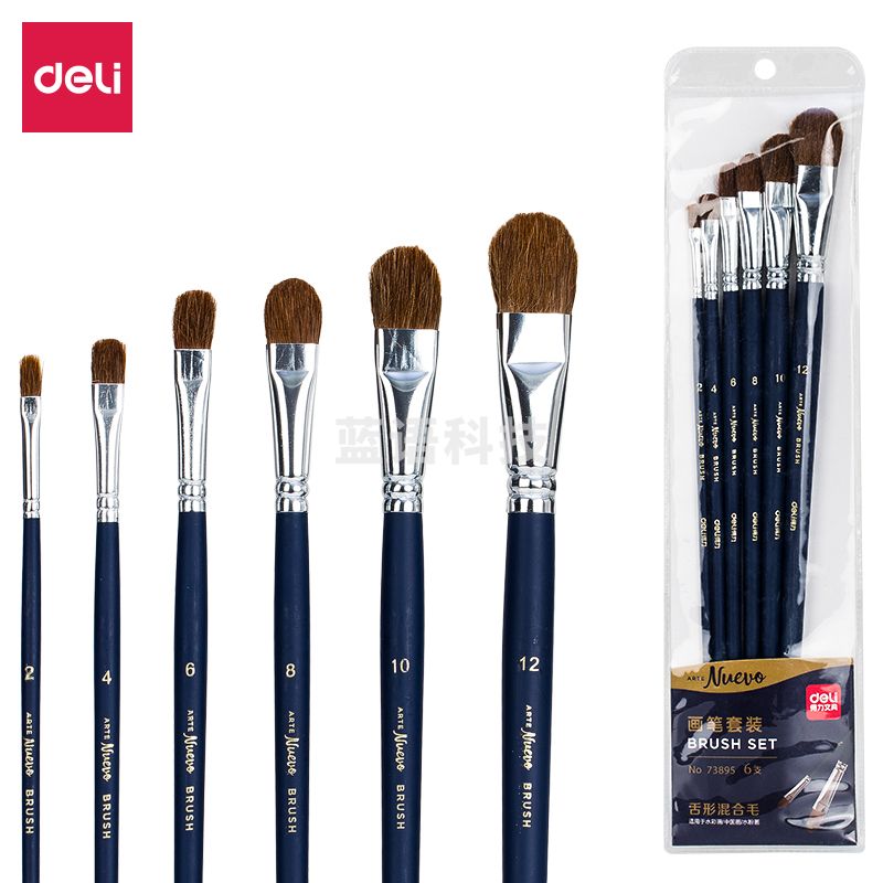 得力73895_舌形混合毛画笔6支套装(蓝色)(6支/袋)(2#/4#/6#/8#/10#/12#)
