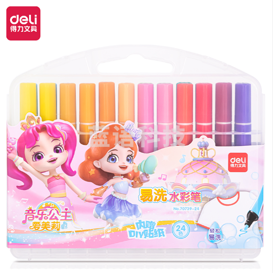 得力70739-24_PP盒装音乐公主三角杆水彩笔(混)(盒)