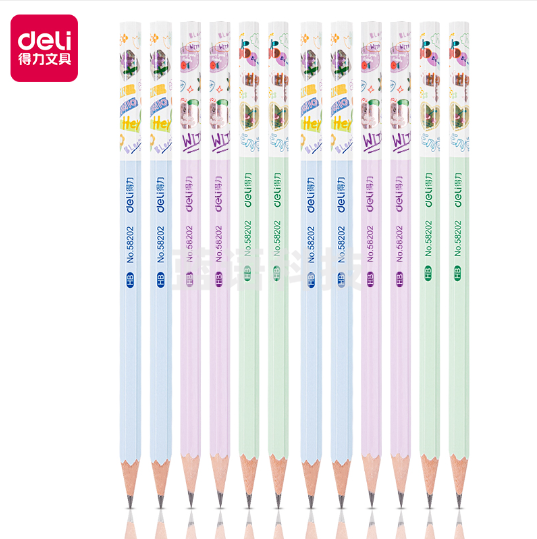 得力58204_30支桶装六角杆HB书写铅笔(混)(30支/桶)