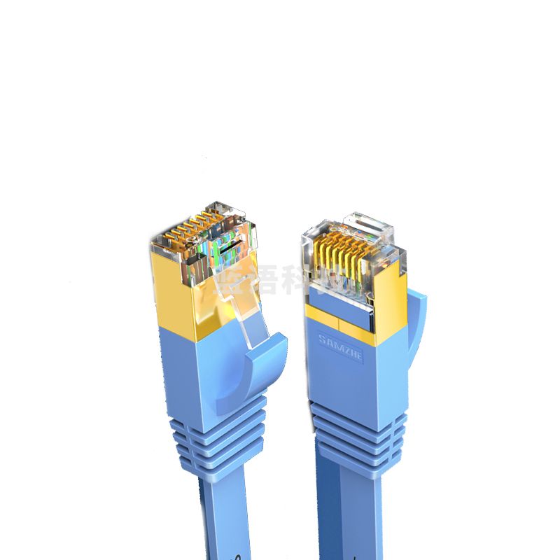 山泽（SAMZHE）CAT-710B七类扁平网线蓝色（镀金头）10米