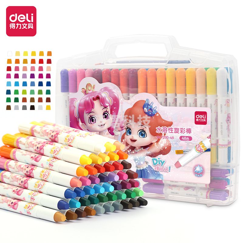 得力72110-48_PP盒装音乐公主水溶性旋彩棒(混)(48色/盒)
