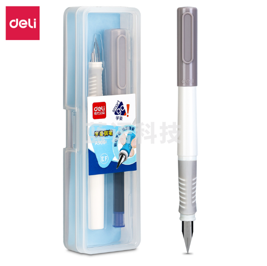 得力A906学生矫姿钢笔(可擦纯蓝/笔壳灰色)(1支/盒)
