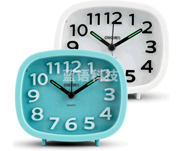 得力 8800 创意椭圆系列静音闹钟(蓝、白两色随机)