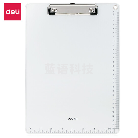 得力(deli)A4书写板夹 金属强力夹塑料文件夹 多功能写字垫板 试卷收纳 银色 64504
