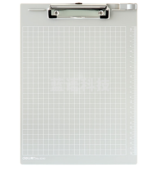 得力(deli)网格/直尺多功能板夹 写板夹/写字垫板/试卷资料收纳夹 办公用品 灰白9240