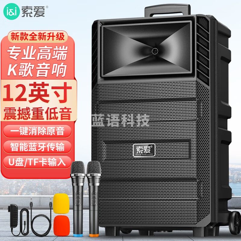索爱（soaiy）SA-T20 12英寸广场舞音响 蓝牙拉杆音箱户外K歌便携式音响 低音炮喊话器扩音器地摊摆摊喇叭