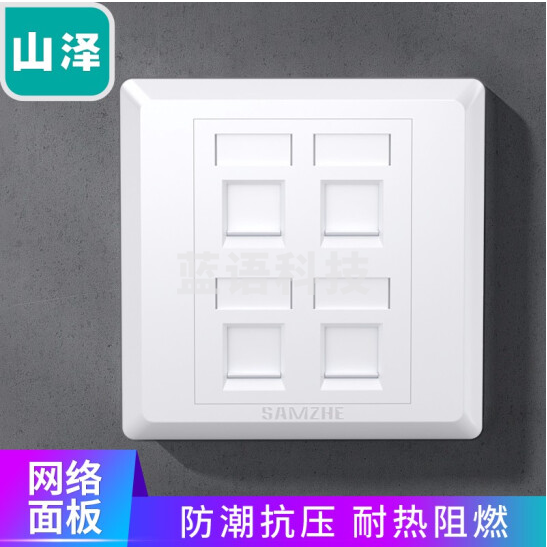 山泽（SAMZHE）WAN-14 电脑插座网口网络面板 加厚86型面板 四口
