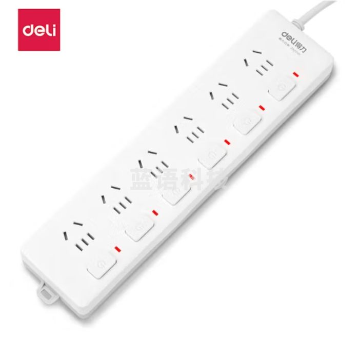 得力3980 6位独立开关 全长5米 延长线插座_6组插排 移动排插