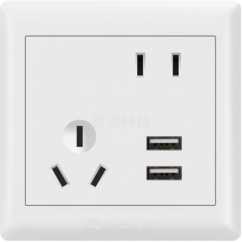 飞雕 斜五孔带二位USB开关插座86暗装墙面开关插座E5-A墙壁开关