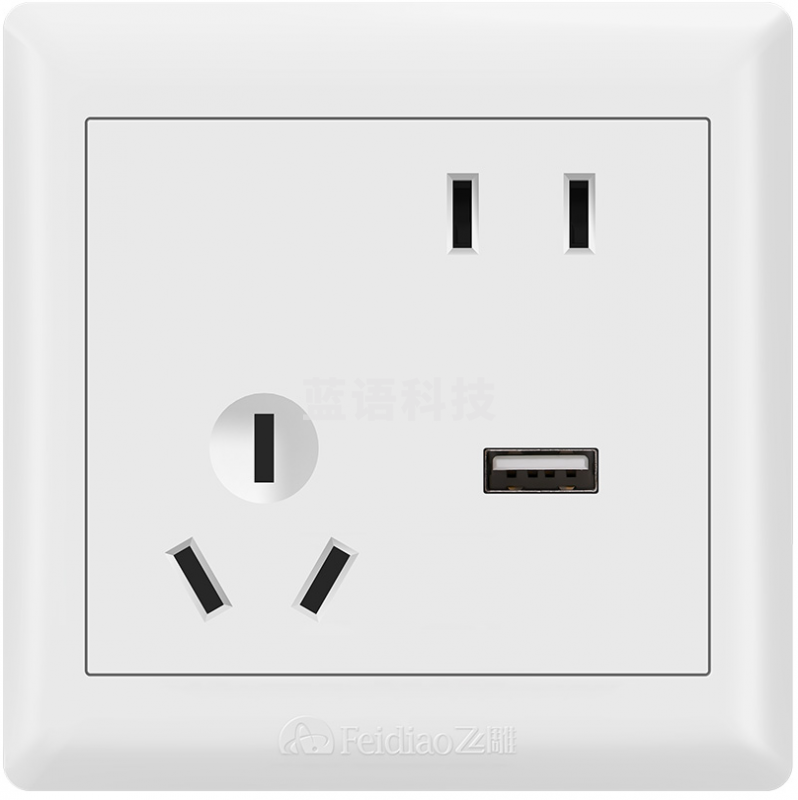 飞雕 斜五孔带一位USB开关插座86暗装墙面开关插座E5-A墙壁开关