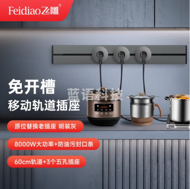 飞雕 轨道插座 壁挂式/插线板/60cm导轨+3个5孔插座适配器（其他规格咨询客服）