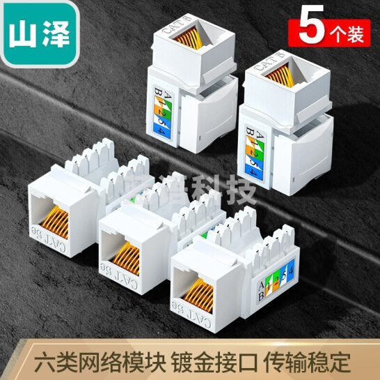 山泽（SAMZHE）WAN-06 六类网络模块 CAT6千兆网线插座面板模块 RJ45水晶头母座电脑网线镀金连接头 五个装