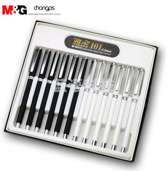 晨光雅金101金属中性笔AGPA4402金属签字笔0.5mm黑笔金属笔杆重手感笔铁杆水笔商务会议金属碳素笔12支一盒装