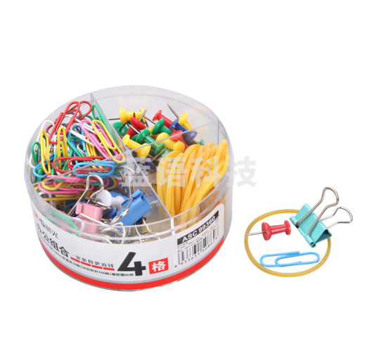 晨光(M&G)四格办公组合套装 ASC99360 (回形针 长尾夹 橡皮筋 工字钉) 一包12盒装