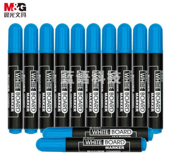 晨光(M&G)MG2160 文具蓝色可擦白板笔 单头办公会议笔 易擦物流记号笔 12支/盒MG2160