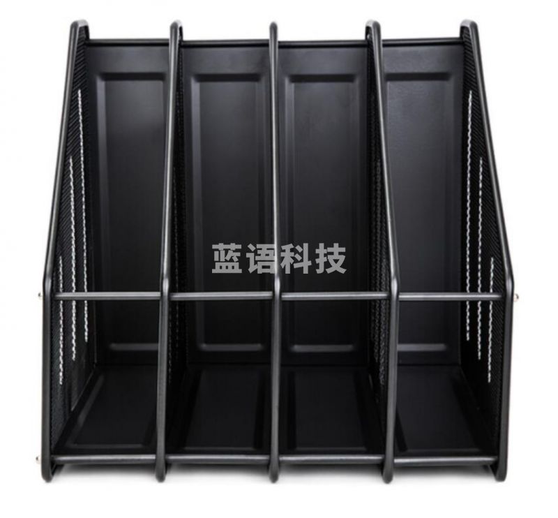 得力(deli)78994金属网材四联杂志盒 办公室桌面多层资料架子 A4四栏文件座文件框 黑色
