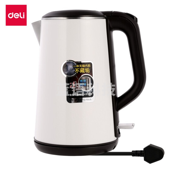 得力(deli) 85604 电热水壶 304不锈钢 双层隔热烧水壶 1.6L大容量 自动断电 白色
