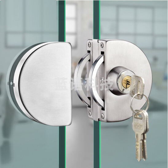 玻璃门锁 推拉玻璃锁 双门免开孔  适用于双边玻璃门，外面钥匙开启内面无