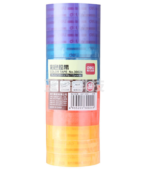 得力 30024 彩色文具胶带 12mmｘ30Yｘ38u (单位:筒) 混色