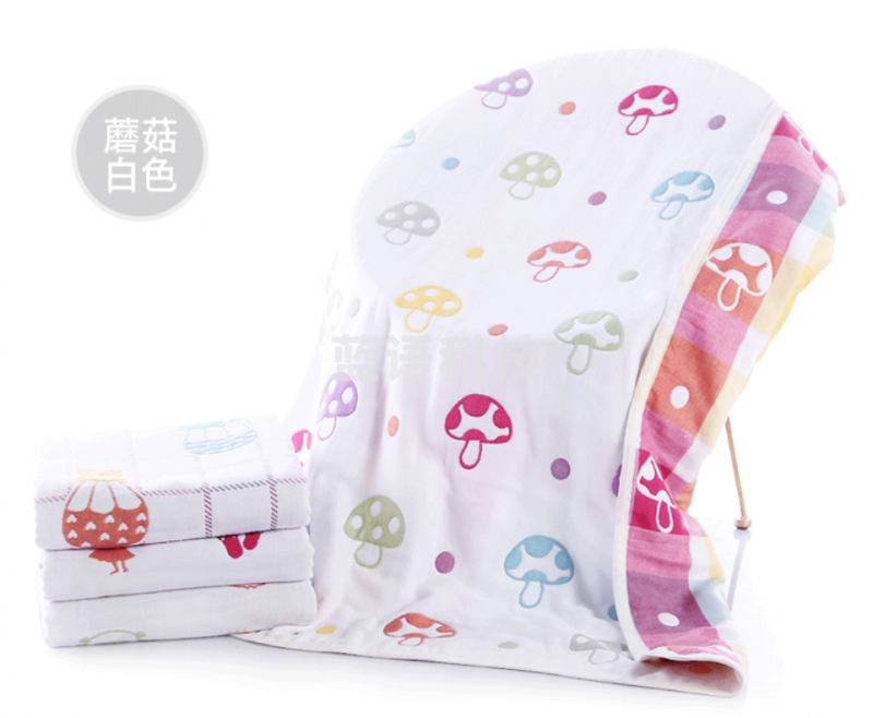 沐凡 纯棉6层纱布浴巾 空调盖毯 蘑菇白色110*110cm