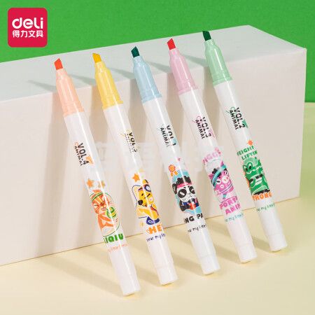 得力(deli)SK171 柔彩荧光笔 手账笔记重点标记笔 手抄报日常生活记录装饰笔 5支/盒装
