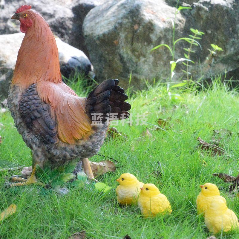 树脂陶瓷仿真摆件家居装饰品 小鸡*3+小号觅食母鸡 WX