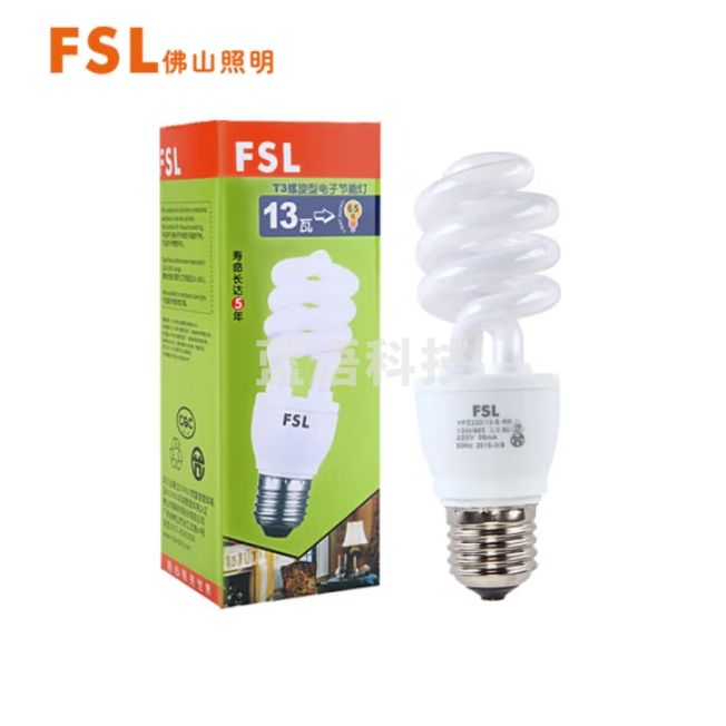 佛山照明 13W螺口节能灯 三基色荧光灯螺旋节能灯白光（6500K）