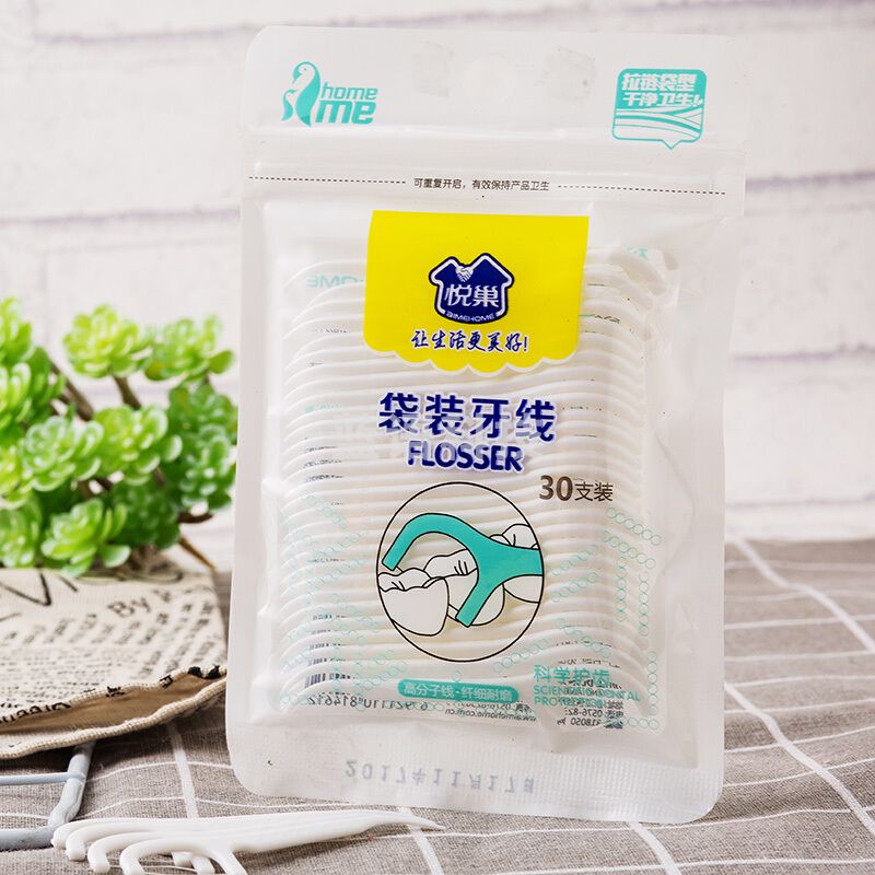 悦巢洁齿牙线棒细滑纤维圆线高拉力耐用洁牙棒经济装牙签旅行便携袋装6袋*30支