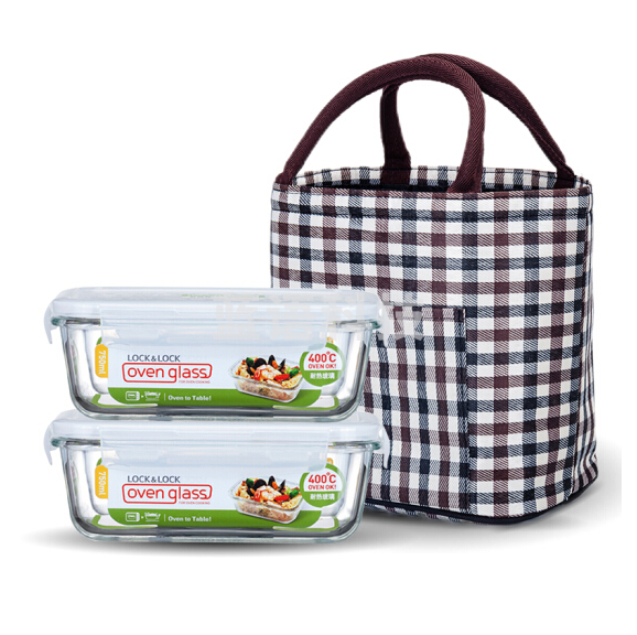 乐扣乐扣  750ML*2 微波炉专用加热饭盒套装 耐热玻璃保鲜盒大容量