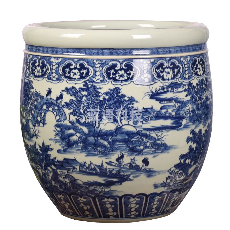 手绘景德镇陶瓷器青花瓷书画缸