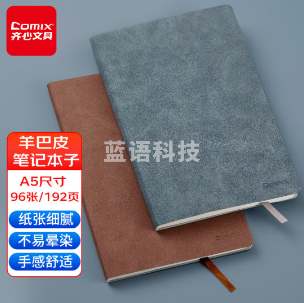 齐心(Comix) A5羊巴皮笔记本子日记本记事本商务软皮面本记账本学习办公用品文具 96张 2本装 EC500
