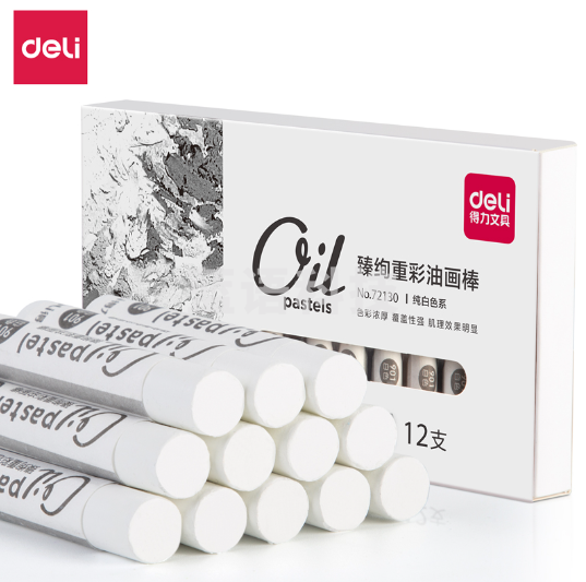 得力72130 12色纯白重彩油画棒(混)(盒).