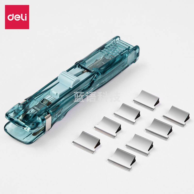 得力8597推夹器(透明蓝)(1推夹器+8补充夹)12盒/中盒(单位：中盒)