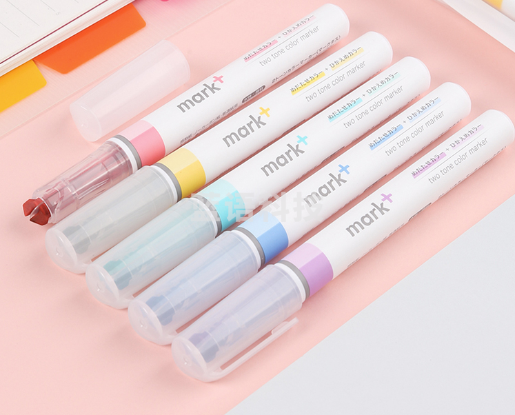 国誉(KOKUYO)PM-MT100Bmark+限定双头马克笔荧光笔考试重点标记笔记号笔 蓝色1支装