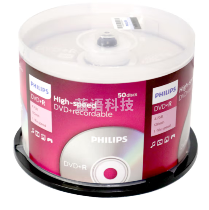 飞利浦 DVD+R空白光盘/刻录盘 16速4.7G 桶装50片  （颜色随机）