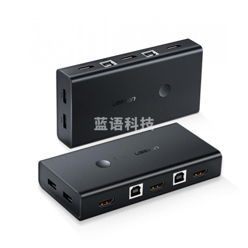 绿联KVM切换器HDMI切屏器2进1出 USB多功能打印共享器两台电脑接一台显示器自动切换4K高清HDMI2进1出KVM切换器