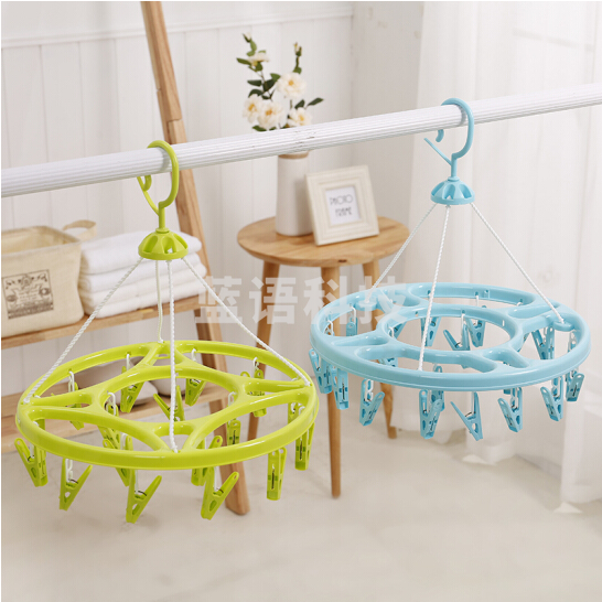 32夹晒衣架  多功能塑料圆形防风晾衣架  挂钩内衣架  婴儿童夹子  颜色随机   货号：YC