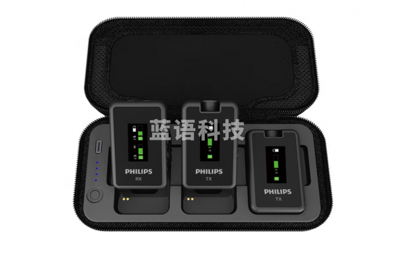 飞利浦（PHILIPS）DLM3539C一拖二无线领夹麦克风 带充电仓 2.4G无线传输手机相机 小蜜蜂收音器