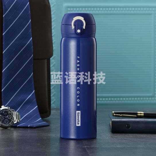 德国施密特Simita保温杯女水杯男士儿童保温杯水瓶316不锈钢大容量车载商务弹盖泡茶水分离水杯子 深蓝 DEEP BULE 默认1